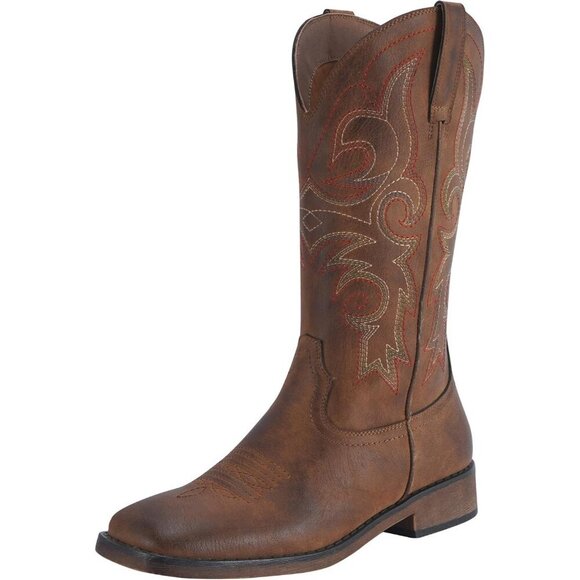SheSole Shoes - SheSole Western Boots Women Brown Cowboy Leauther Square Toe Wide Mid Calf